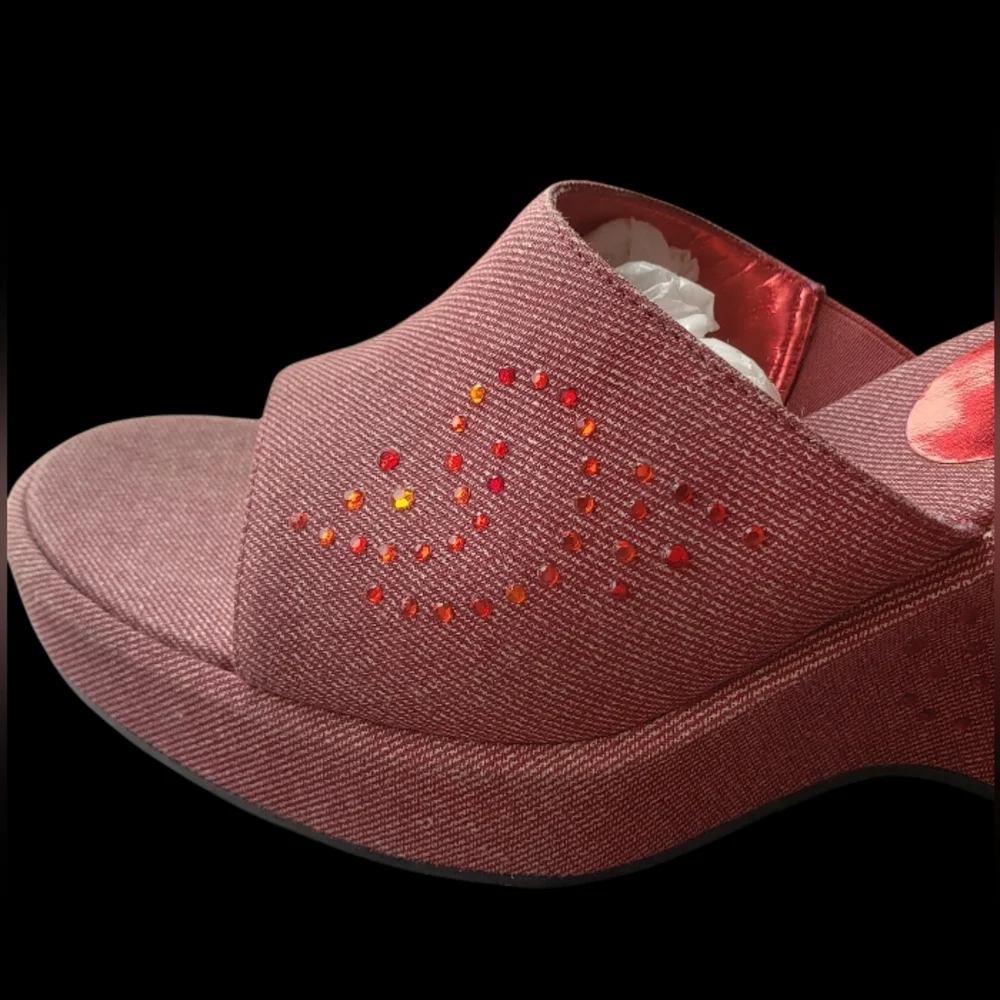 Chunky Cloud 9  Vintage Red 90s Platform Rhinestone Wedge Sandal  10 M - Picture 3 of 6